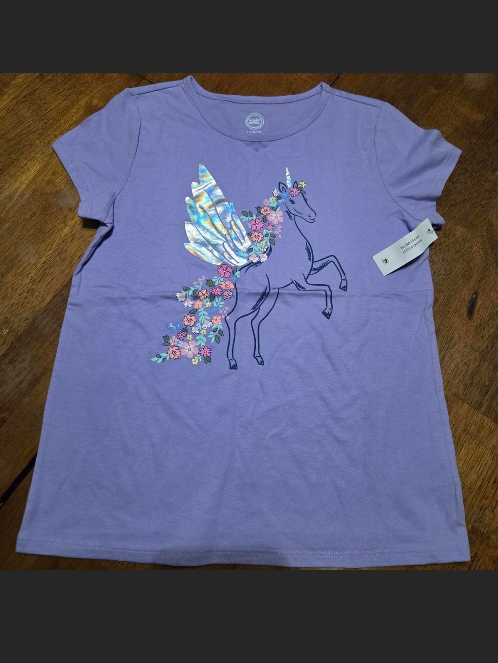 wonder nation Lavender Unicorn Tee with Floral & Iridescent Wing Details